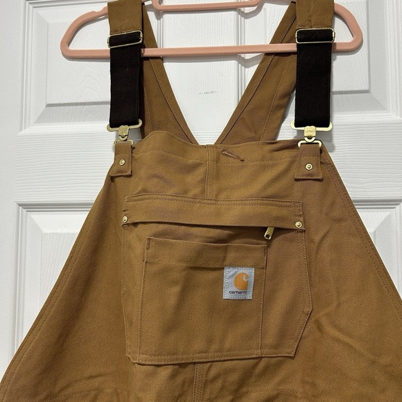 Carhartt Men 2XL Brown Loose Fit Duck Bib Overalls XXL EUC LINED!! - Picture 2 of 10